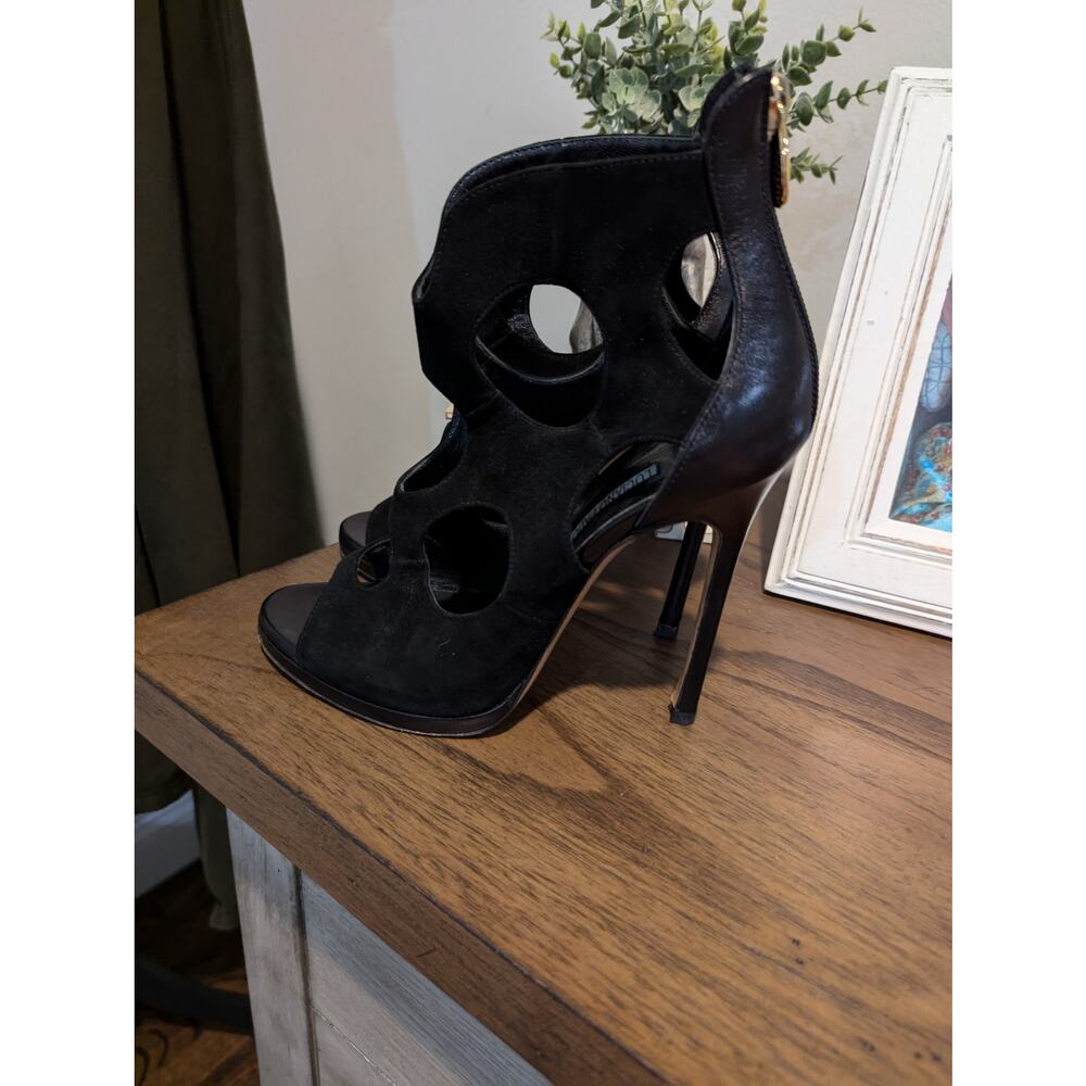 Luciano Padovan Suede Peep Toe Cut Out Heels